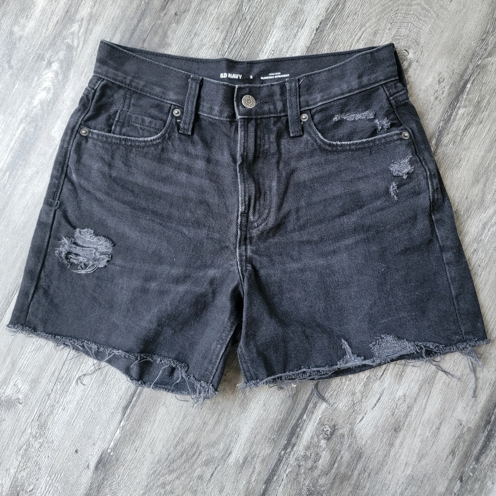Old Navy High-Rise Slouchy Straight Shorts, Size 2, Black
